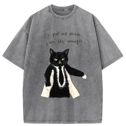 Tokyo-Tiger Cat Manager Funny Washed T-Shirt