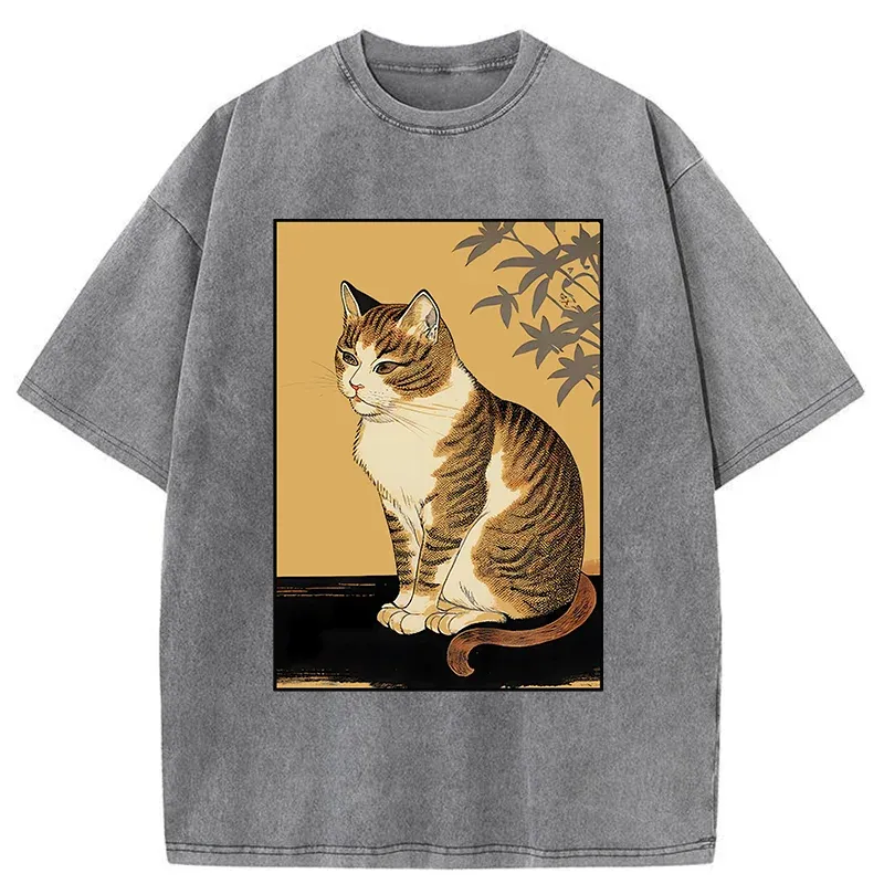 Tokyo-Tiger Retro Japanese Cat Washed T-Shirt