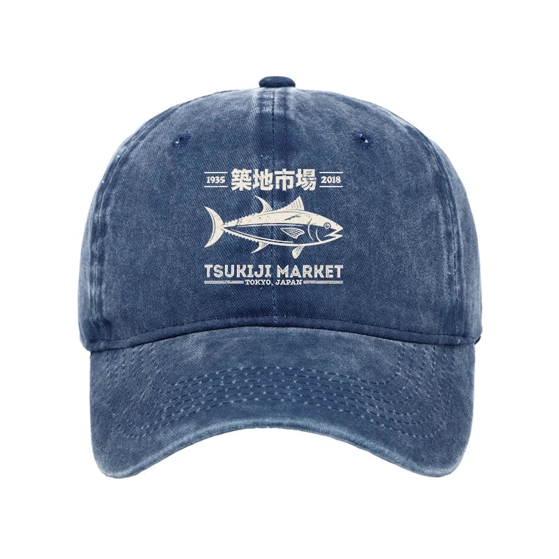 Tokyo-Tiger Retro Tsukiji Fish Market Streetwear Tokyo Washed Cap