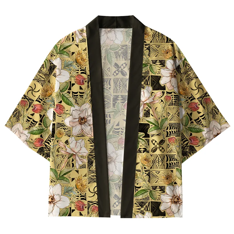 Tokyo-Tiger Geometry And Flowers Kimono Cardigan