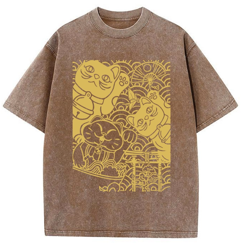 Tokyo-Tiger Lucky Cat Good Luck Washed T-Shirt