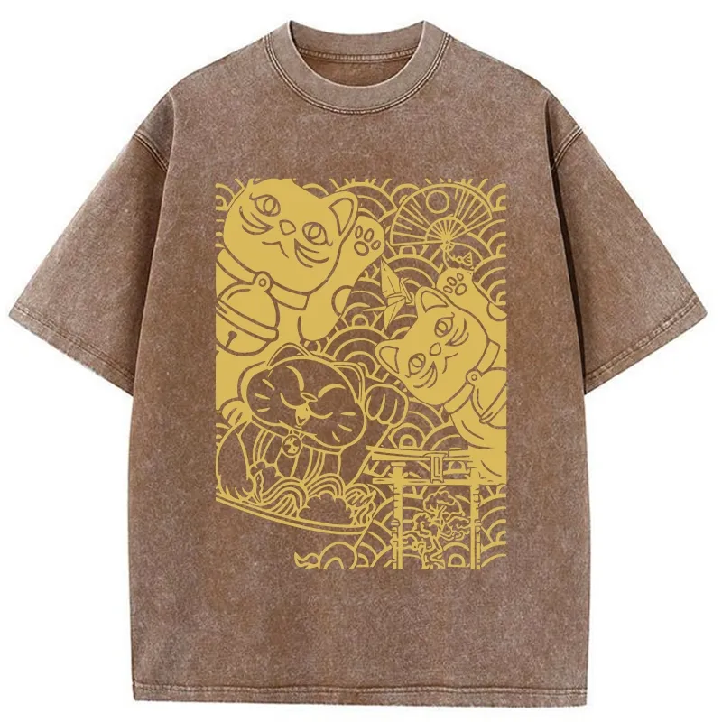 Tokyo-Tiger Lucky Cat Good Luck Washed T-Shirt
