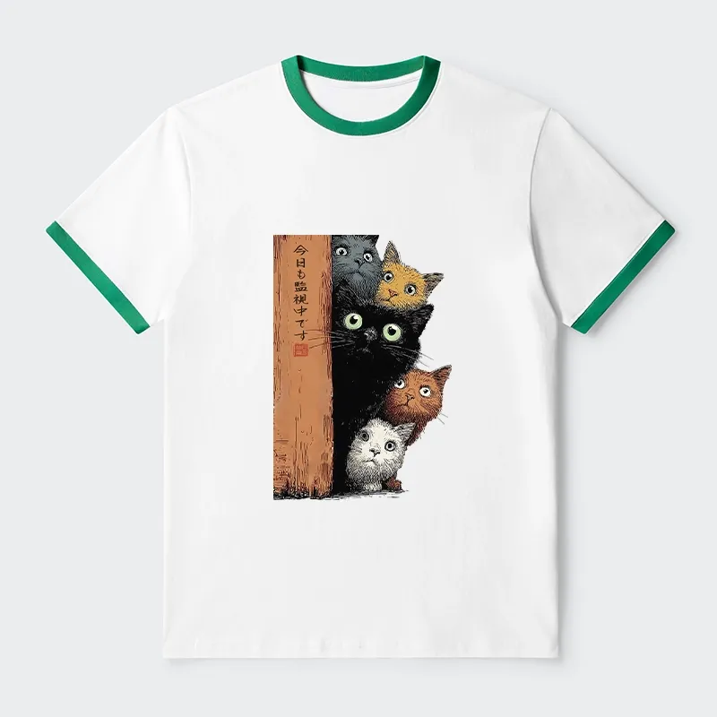 Tokyo-Tiger Five Cats Are Watching You Trim T-Shirt