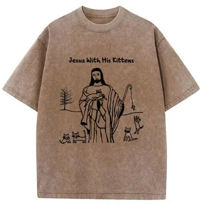 Tokyo-Tiger Playing With Cats Washed T-Shirt