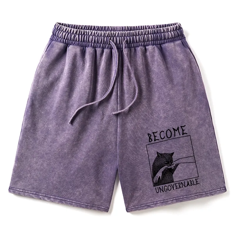 Tokyo-Tiger Cat Biting Arm Washed Shorts Sale