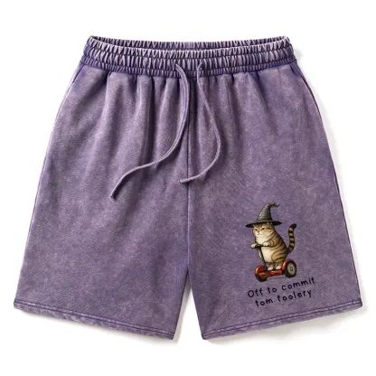 Tokyo-Tiger Orange Cat Riding Segway-style Washed Shorts