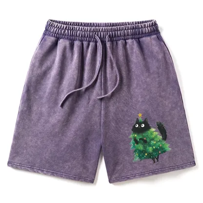 Tokyo-Tiger Christmas Tree Cat Japan Washed Shorts