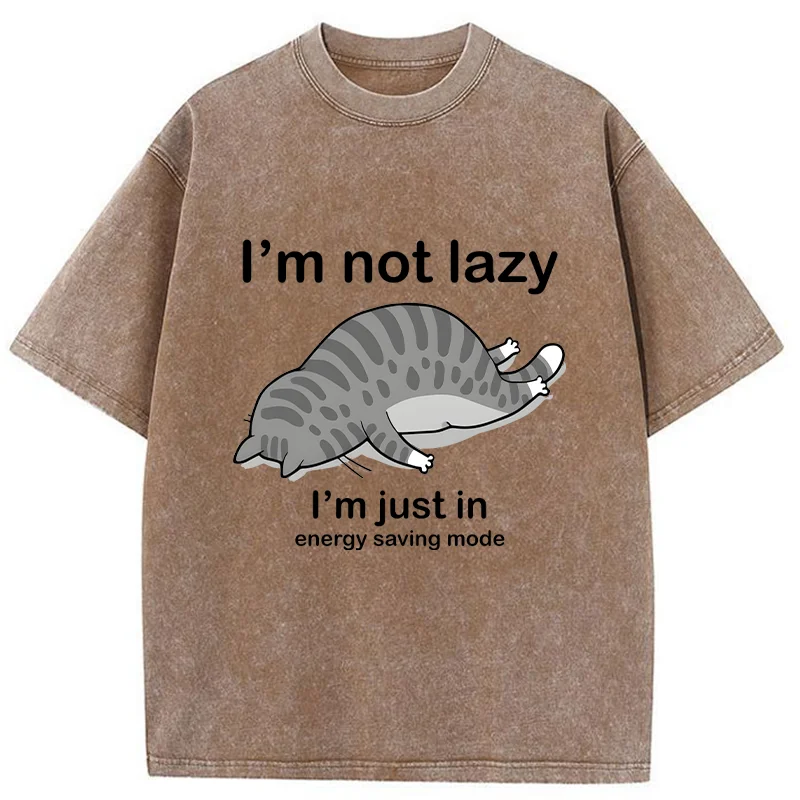 Tokyo-Tiger Funny Lazy Cat Washed T-Shirt