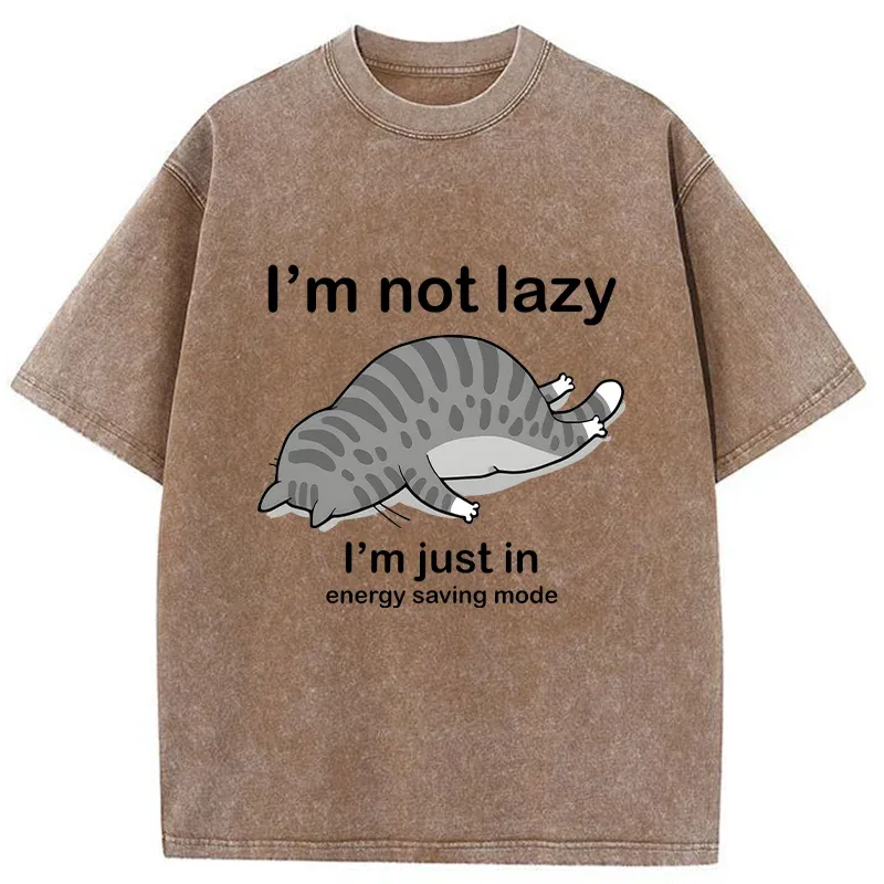 Tokyo-Tiger Funny Lazy Cat Washed T-Shirt