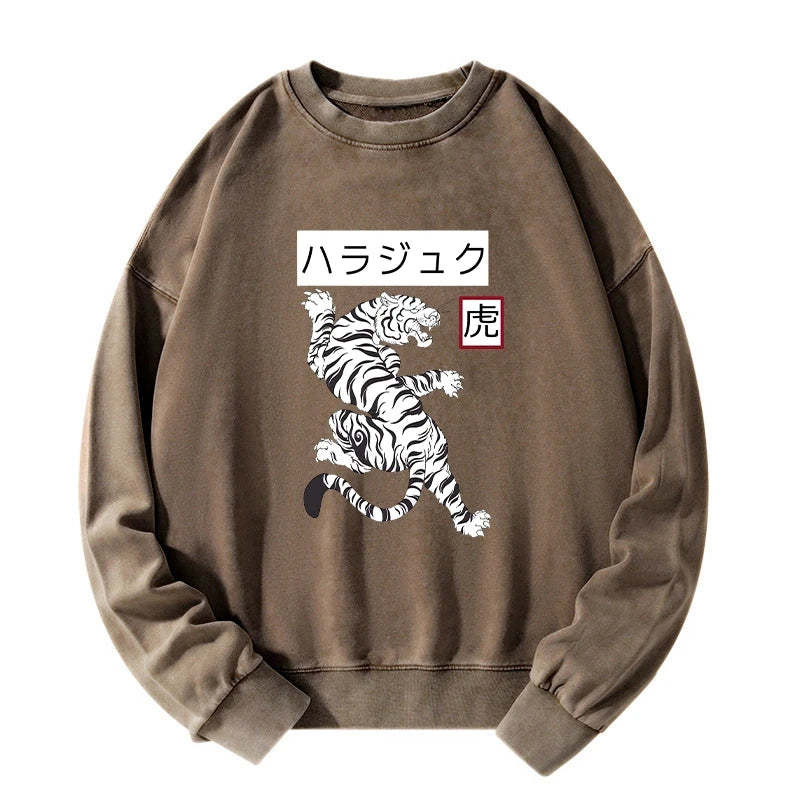 トップス White Tiger Tsuriami Sweatshirt Tokyo-Tiger White Tiger Washed Sweatshirt Sale – tokyo-tiger