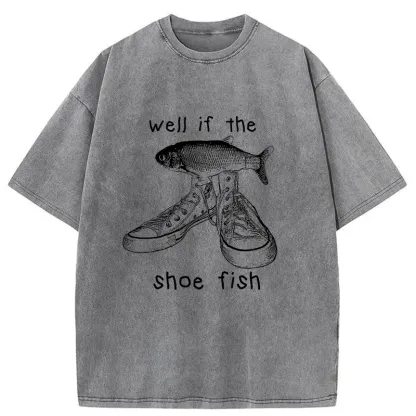 Tokyo-Tiger Funny Shoe Fish Washed T-Shirt