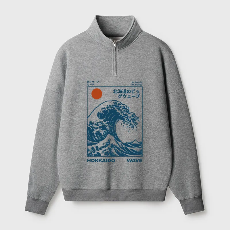 Tokyo-Tiger Hokkaido Wave Japan Half Zip Fleece Sweatshirt