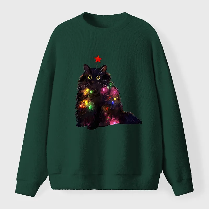 Tokyo-Tiger Christmas Lights Cat Fuzzy Sweatshirt
