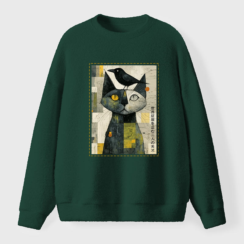 Tokyo-Tiger The Cat And The Crow Are Planning To Rule The World Fuzzy Sweatshirt