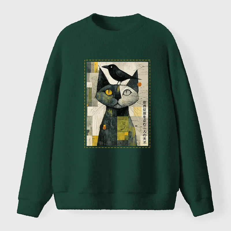 Tokyo-Tiger The Cat And The Crow Are Planning To Rule The World Fuzzy Sweatshirt