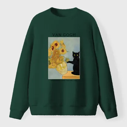 Tokyo-Tiger Black Cat With Sunflowers Fuzzy Sweatshirt