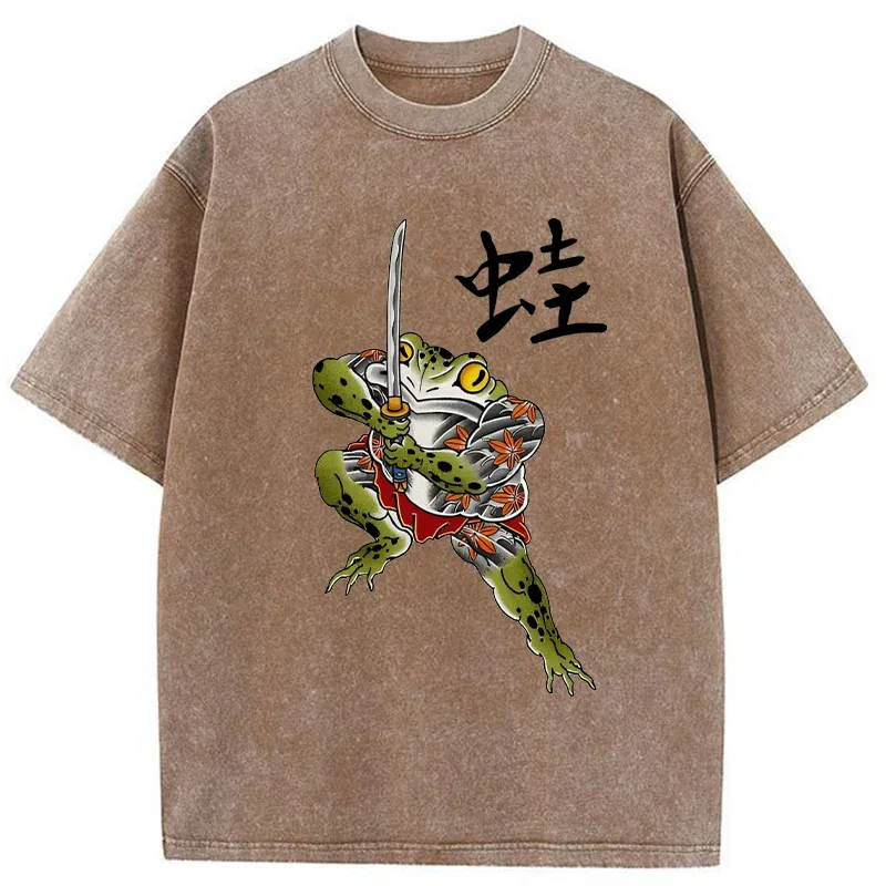 Tokyo-Tiger Scary Frog Samurai Washed T-Shirt