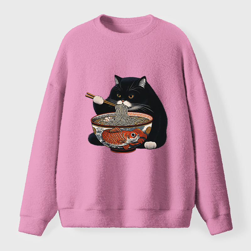 Tokyo-Tiger Fat Cat Eating Ramen Fuzzy Sweatshirt