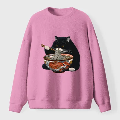 Tokyo-Tiger Fat Cat Eating Ramen Fuzzy Sweatshirt