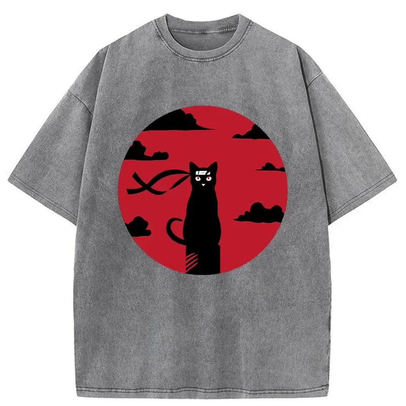 Tokyo-Tiger Ninja Cat In The Dark Washed T-Shirt