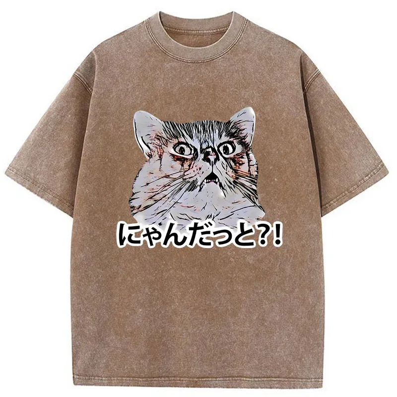 Tokyo-Tiger Angry Japanese Cat Washed T-Shirt