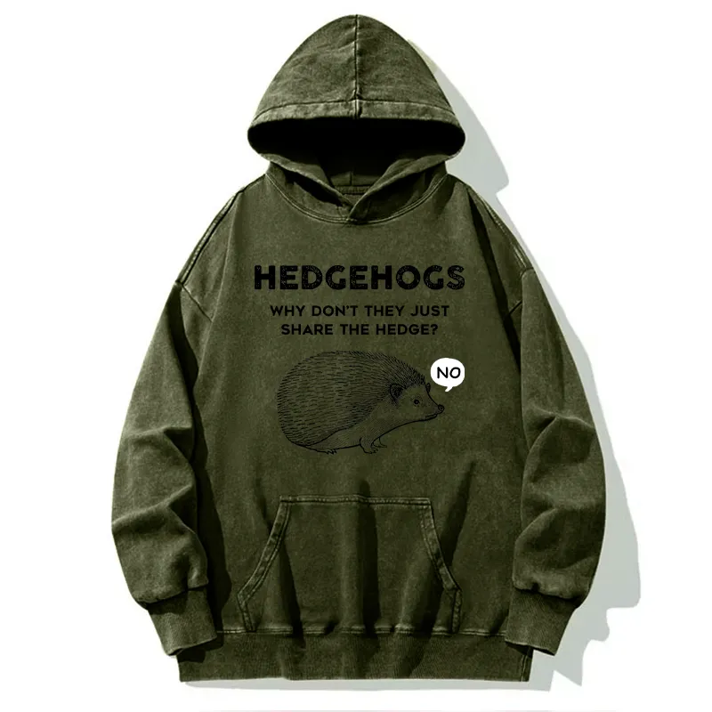 Tokyo-Tiger Funny Hedgehog Washed Hoodie