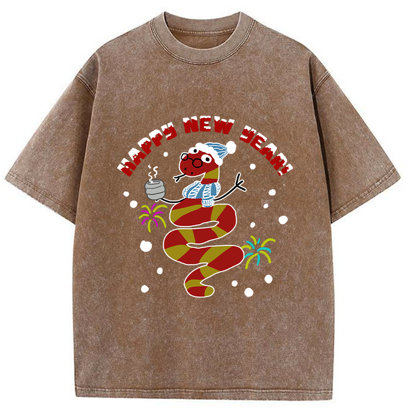 Tokyo-Tiger Snake Wearing Scarf And Hat Washed T-Shirt