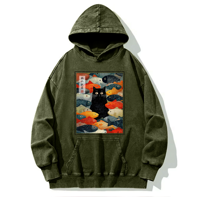 Tokyo-Tiger The Cat's Feast of Fish Washed Hoodie