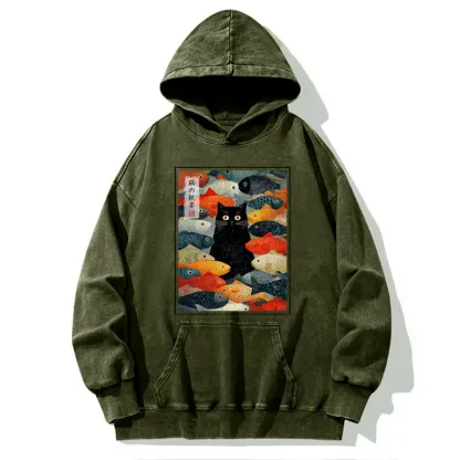 Tokyo-Tiger The Cat's Feast of Fish Washed Hoodie