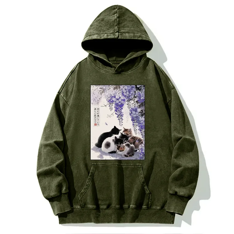 Tokyo-Tiger Sitting still  plotting chaos Calming Zen Cat Funny Washed Hoodie