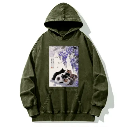 Tokyo-Tiger Sitting still  plotting chaos Calming Zen Cat Funny Washed Hoodie