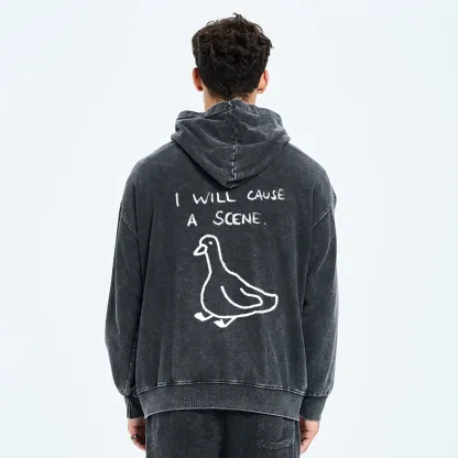 Tokyo-Tiger Stupid Goose Funny Japan Retro Washed Zip Hoodie