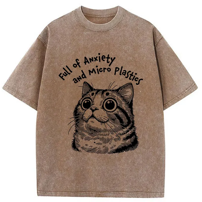Tokyo-Tiger Full Of Anxiety And Microplastics Cat Washed T-Shirt