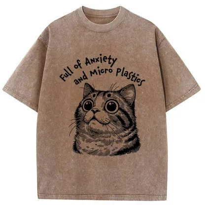 Tokyo-Tiger Full Of Anxiety And Microplastics Cat Washed T-Shirt
