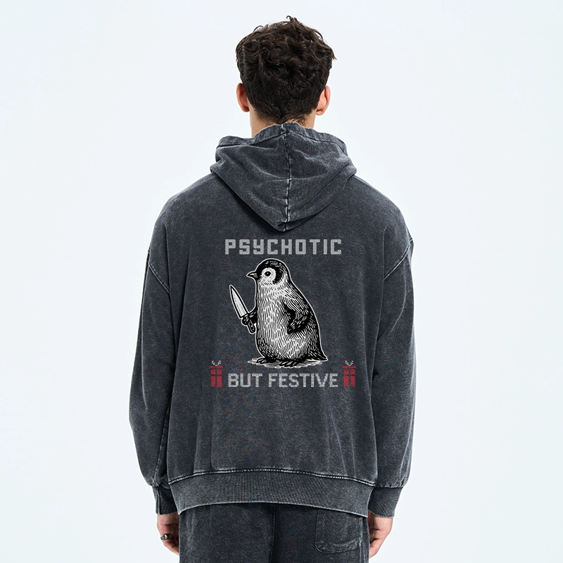 Tokyo-Tiger Overstimulated but Festive Christmas Washed Zip Hoodie