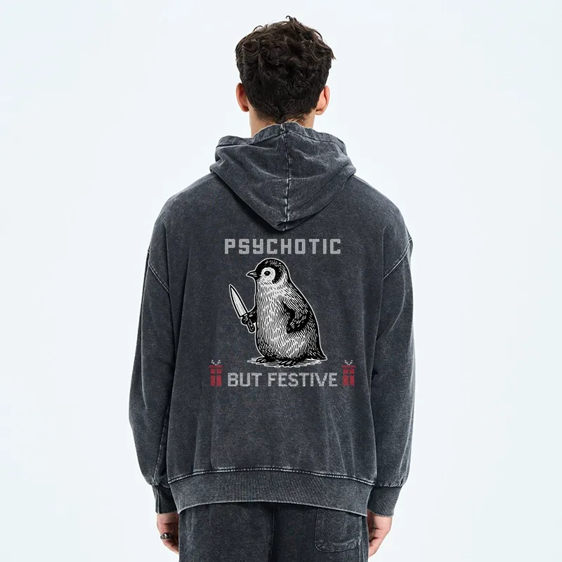 Tokyo-Tiger Overstimulated but Festive Christmas Washed Zip Hoodie