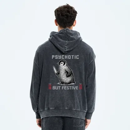 Tokyo-Tiger Overstimulated but Festive Christmas Washed Zip Hoodie