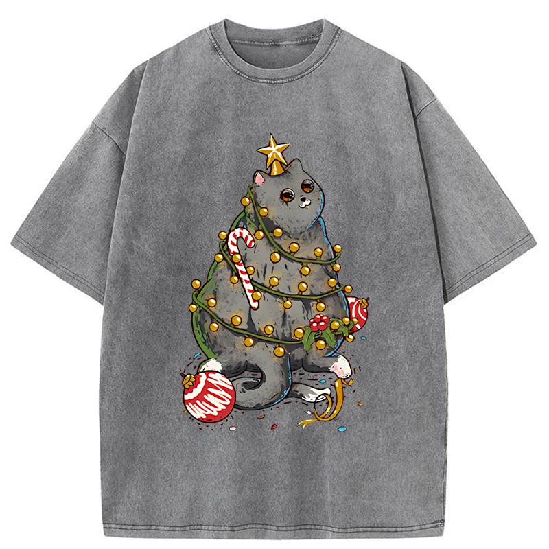 Tokyo-Tiger Christmas Decoration Cat Washed T-Shirt