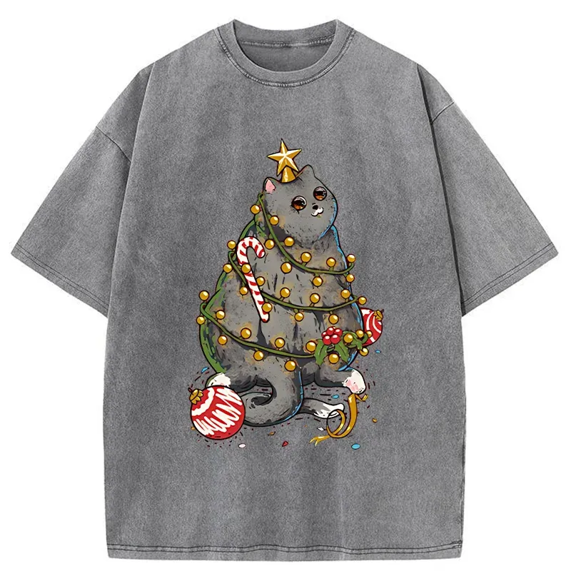 Tokyo-Tiger Christmas Decoration Cat Washed T-Shirt
