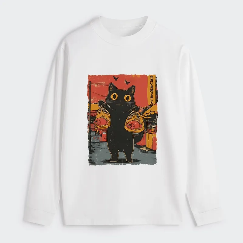 Tokyo-Tiger Cat Fishing Japanese Classic Long Sleeve T-Shirt