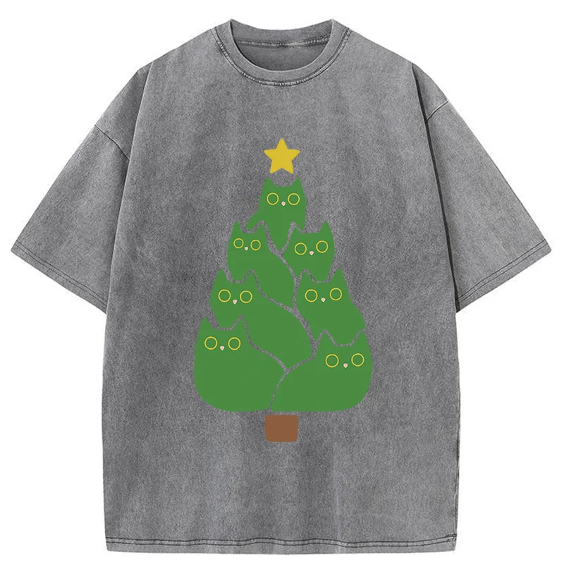 Tokyo-Tiger Christmas Tree Cat Washed T-Shirt