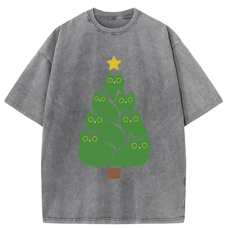 Tokyo-Tiger Christmas Tree Cat Washed T-Shirt