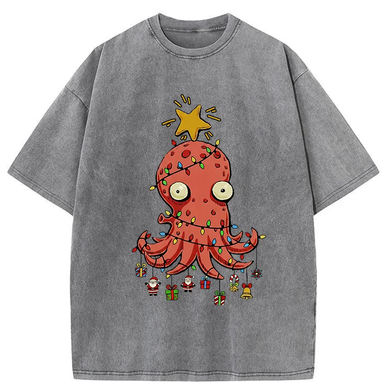 Tokyo-Tiger Christmas Octopus Washed T-Shirt