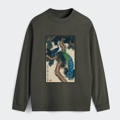 Tokyo-Tiger Peacocks in Snowy Pines Classic Long Sleeve T-Shirt