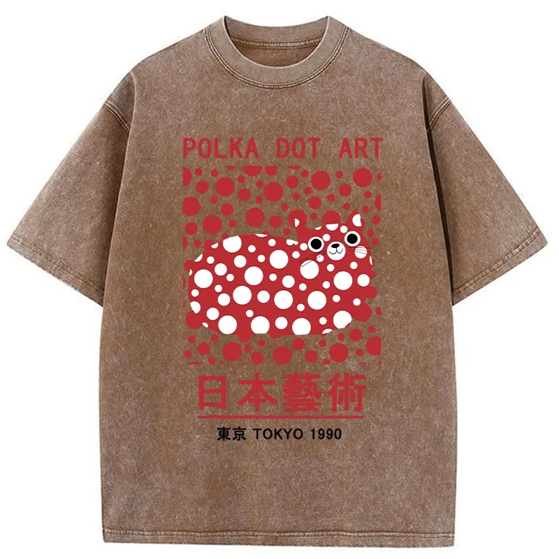 Tokyo-Tiger Japanese Polka Dot Art Washed T-Shirt
