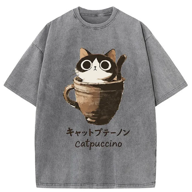 Tokyo-Tiger Cat Cappuccino Washed T-Shirt