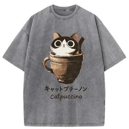 Tokyo-Tiger Cat Cappuccino Washed T-Shirt