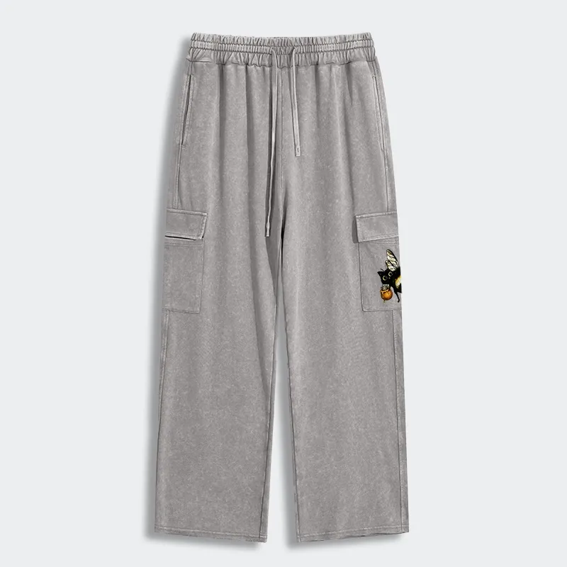 Tokyo-Tiger Cute Catbee Butt Washed Utility Sweatpants