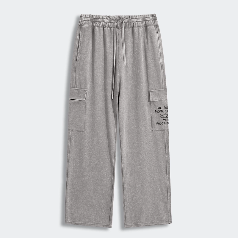 Tokyo-Tiger Different Meanings Of "Good Morning" Washed Utility Sweatpants