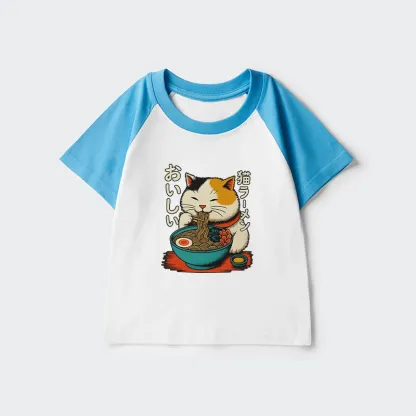 Tokyo-Tiger Cute Eat Eating Japanese Ramen Kids Raglan T-shirt